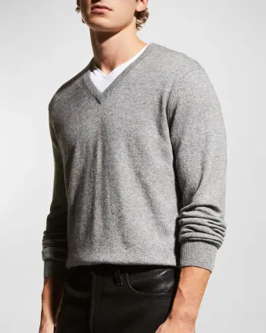 Neiman Marcus Men's Wool-Cashmere Knit V-Neck Sweater | Thumbnail 2 Neiman Marcus Men's Wool-Cashmere Knit V-Neck Sweater | Thumbnail 2