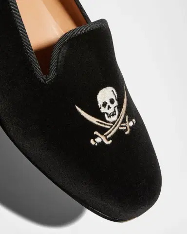 Stubbs and Wootton Men's Jolly Roger Skull Embroidered Velvet Smoking Slippers | Thumbnail 3 Stubbs and Wootton Men's Jolly Roger Skull Embroidered Velvet Smoking Slippers | Thumbnail 3
