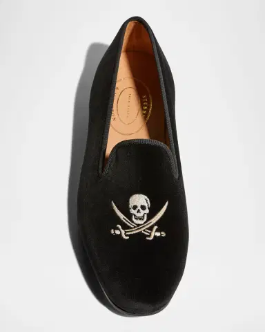 Stubbs and Wootton Men's Jolly Roger Skull Embroidered Velvet Smoking Slippers | Thumbnail 4 Stubbs and Wootton Men's Jolly Roger Skull Embroidered Velvet Smoking Slippers | Thumbnail 4