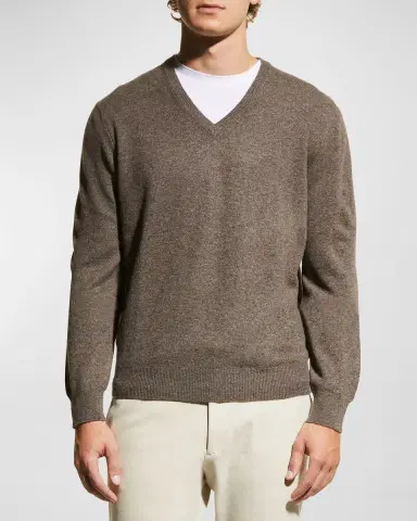 Neiman Marcus Men's Wool-Cashmere Knit V-Neck Sweater | Thumbnail 3 Neiman Marcus Men's Wool-Cashmere Knit V-Neck Sweater | Thumbnail 3