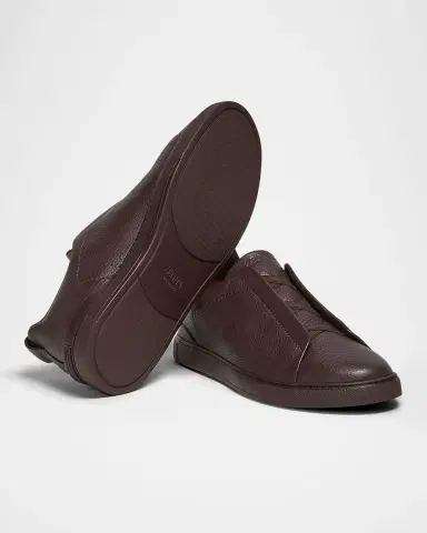 ZEGNA Men 's Triple Stitch Deerskin Leather Sneakers | Thumbnail 3 ZEGNA Men 's Triple Stitch Deerskin Leather Sneakers | Thumbnail 3