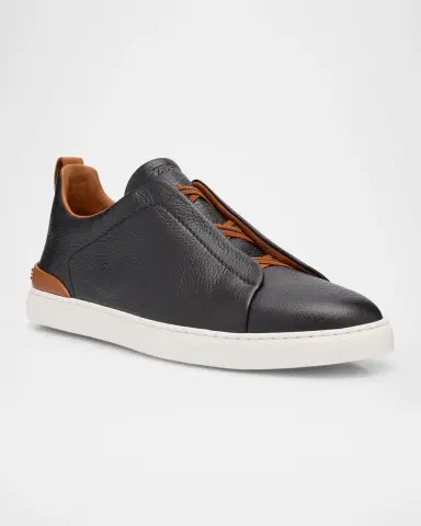 Zegna Men's Triple Stitch Deerskin Leather Sneakers | Thumbnail 2 Zegna Men's Triple Stitch Deerskin Leather Sneakers | Thumbnail 2