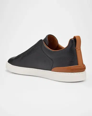 Zegna Men's Triple Stitch Deerskin Leather Sneakers | Thumbnail 3 Zegna Men's Triple Stitch Deerskin Leather Sneakers | Thumbnail 3
