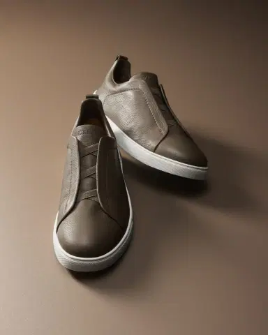 Zegna Men's Triple Stitch Deerskin Leather Sneakers | Thumbnail 4 Zegna Men's Triple Stitch Deerskin Leather Sneakers | Thumbnail 4