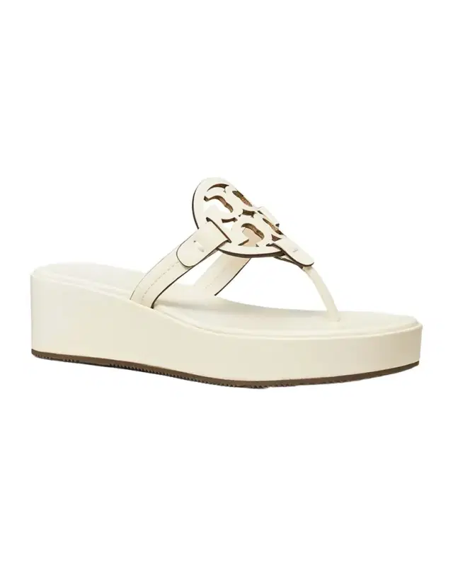 Miller Leather Logo Wedge Thong Sandals Miller Leather Logo Wedge Thong Sandals