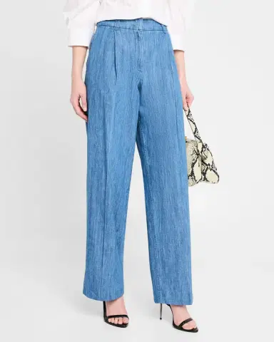 Another Tomorrow Chambray Wide Leg Pants | Thumbnail 3 Another Tomorrow Chambray Wide Leg Pants | Thumbnail 3