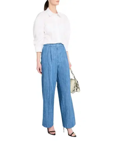 Another Tomorrow Chambray Wide Leg Pants | Thumbnail 1 Another Tomorrow Chambray Wide Leg Pants | Thumbnail 1