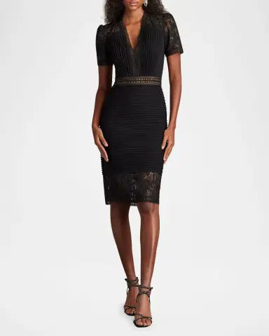 Tadashi Shoji Pintuck Bodycon Lace & Crepe Dress | Thumbnail 3 Tadashi Shoji Pintuck Bodycon Lace & Crepe Dress | Thumbnail 3