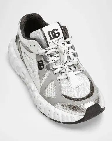 Dolce & Gabbana Kid's Reflective Mixed Media Sneakers, Kids | Thumbnail 3 Dolce & Gabbana Kid's Reflective Mixed Media Sneakers, Kids | Thumbnail 3