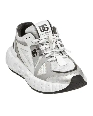Dolce & Gabbana Kid's Reflective Mixed Media Sneakers, Kids | Thumbnail 1 Dolce & Gabbana Kid's Reflective Mixed Media Sneakers, Kids | Thumbnail 1