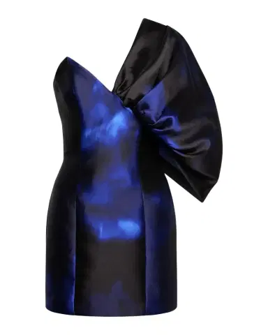 BCBGMAXAZRIA Exaggerated-Sleeve Printed Satin Mini Dress | Thumbnail 1 BCBGMAXAZRIA Exaggerated-Sleeve Printed Satin Mini Dress | Thumbnail 1