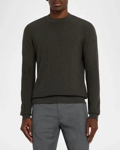 Emporio Armani Men's Square Texture Knit Crewneck Sweater | Thumbnail 3 Emporio Armani Men's Square Texture Knit Crewneck Sweater | Thumbnail 3