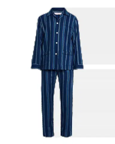 Derek Rose Men's Kleburn Stripe Flannel Long Pajama Set | Thumbnail 2 Derek Rose Men's Kleburn Stripe Flannel Long Pajama Set | Thumbnail 2
