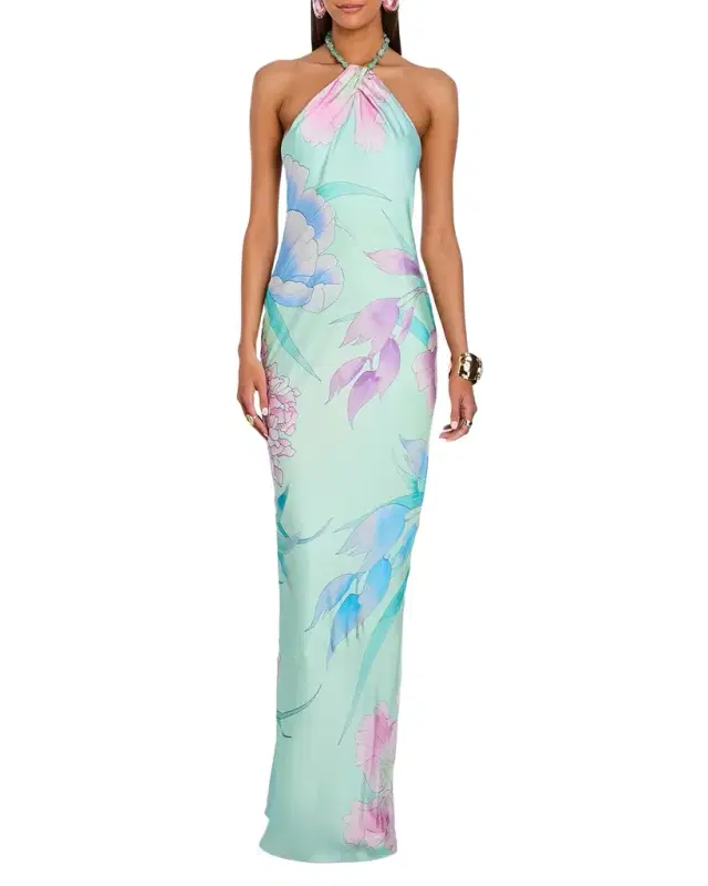 Anat Floral Satin Halter Dress Anat Floral Satin Halter Dress