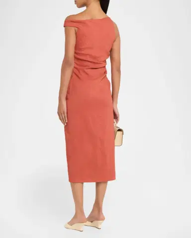 A.L.C. Lyra Draped Linen-Blend Midi Dress | Thumbnail 2 A.L.C. Lyra Draped Linen-Blend Midi Dress | Thumbnail 2