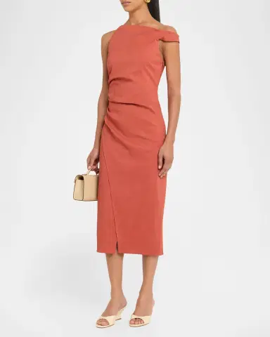 A.L.C. Lyra Draped Linen-Blend Midi Dress | Thumbnail 3 A.L.C. Lyra Draped Linen-Blend Midi Dress | Thumbnail 3