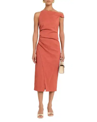 A.L.C. Lyra Draped Linen-Blend Midi Dress | Thumbnail 1 A.L.C. Lyra Draped Linen-Blend Midi Dress | Thumbnail 1