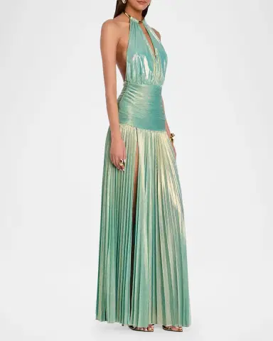 Retrofête Faelina Lamé Open-Back Choker Gown | Thumbnail 3 Retrofête Faelina Lamé Open-Back Choker Gown | Thumbnail 3