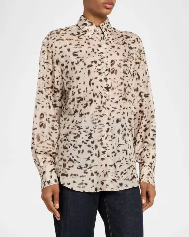 Brunello Cucinelli Speckled Button-Down Silk Shirt | Thumbnail 3 Brunello Cucinelli Speckled Button-Down Silk Shirt | Thumbnail 3
