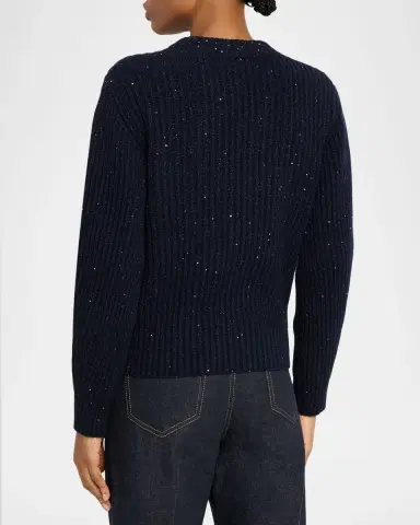 Brunello Cucinelli Cashmere-Wool Micro Sequin Ribbed Sweater | Thumbnail 2 Brunello Cucinelli Cashmere-Wool Micro Sequin Ribbed Sweater | Thumbnail 2