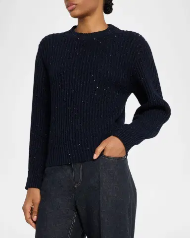 Brunello Cucinelli Cashmere-Wool Micro Sequin Ribbed Sweater | Thumbnail 3 Brunello Cucinelli Cashmere-Wool Micro Sequin Ribbed Sweater | Thumbnail 3