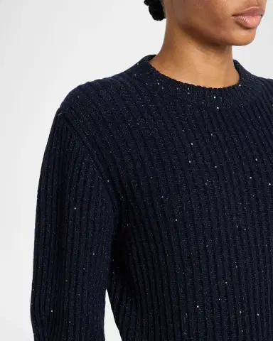 Brunello Cucinelli Cashmere-Wool Micro Sequin Ribbed Sweater | Thumbnail 4 Brunello Cucinelli Cashmere-Wool Micro Sequin Ribbed Sweater | Thumbnail 4