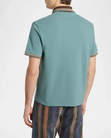 Versace Men's Greca-Trim Cotton Pique Medusa Polo Shirt | Thumbnail 2 Versace Men's Greca-Trim Cotton Pique Medusa Polo Shirt | Thumbnail 2