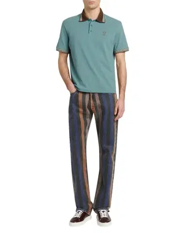 Versace Men's Greca-Trim Cotton Pique Medusa Polo Shirt | Thumbnail 1 Versace Men's Greca-Trim Cotton Pique Medusa Polo Shirt | Thumbnail 1