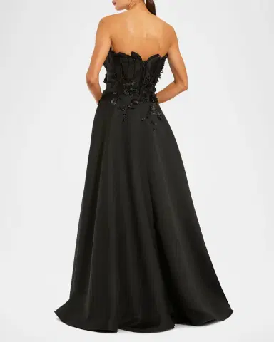 Mac Duggal Beaded Floral-Appliqued Charmeuse Strapless Gown | Thumbnail 2 Mac Duggal Beaded Floral-Appliqued Charmeuse Strapless Gown | Thumbnail 2