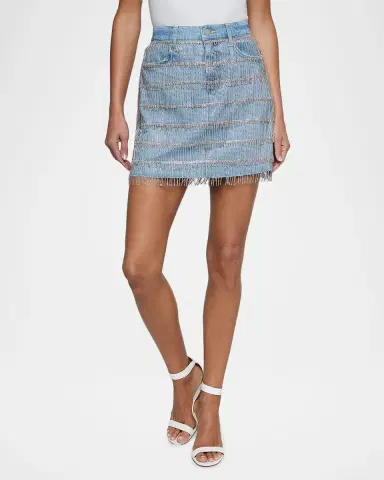 L'AGENCE Jolene Crystal-Embellished Denim Mini Skirt | Thumbnail 3 L'AGENCE Jolene Crystal-Embellished Denim Mini Skirt | Thumbnail 3