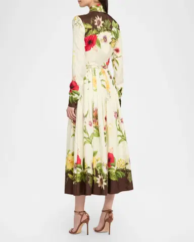 Oscar de la Renta Hibiscus-Print Silk Neck-Scarf Midi Dress With Belt | Thumbnail 2 Oscar de la Renta Hibiscus-Print Silk Neck-Scarf Midi Dress With Belt | Thumbnail 2