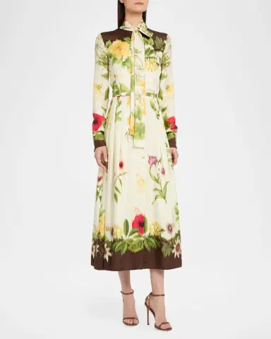 Oscar de la Renta Hibiscus-Print Silk Neck-Scarf Midi Dress With Belt | Thumbnail 3 Oscar de la Renta Hibiscus-Print Silk Neck-Scarf Midi Dress With Belt | Thumbnail 3