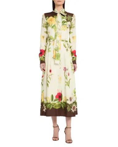 Oscar de la Renta Hibiscus-Print Silk Neck-Scarf Midi Dress With Belt | Thumbnail 1 Oscar de la Renta Hibiscus-Print Silk Neck-Scarf Midi Dress With Belt | Thumbnail 1