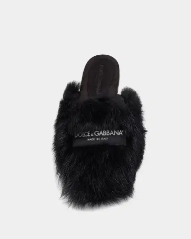 Dolce & Gabbana Logo Tag Shearling Mules | Thumbnail 3 Dolce & Gabbana Logo Tag Shearling Mules | Thumbnail 3