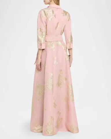 Rickie Freeman for Teri Jon Metallic Floral Jacquard Shirt Gown | Thumbnail 2 Rickie Freeman for Teri Jon Metallic Floral Jacquard Shirt Gown | Thumbnail 2