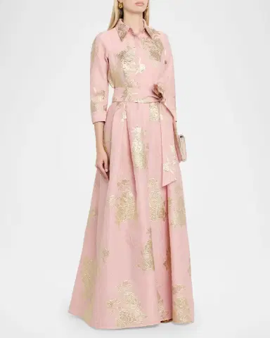 Rickie Freeman for Teri Jon Metallic Floral Jacquard Shirt Gown | Thumbnail 3 Rickie Freeman for Teri Jon Metallic Floral Jacquard Shirt Gown | Thumbnail 3