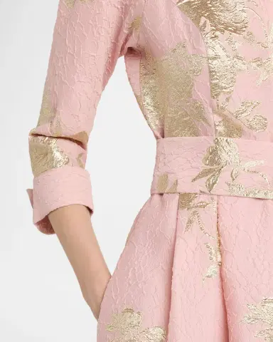 Rickie Freeman for Teri Jon Metallic Floral Jacquard Shirt Gown | Thumbnail 4 Rickie Freeman for Teri Jon Metallic Floral Jacquard Shirt Gown | Thumbnail 4