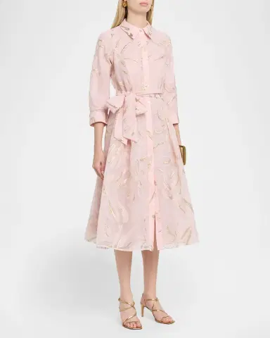 Rickie Freeman for Teri Jon Metallic Floral Organza Jacquard Midi Shirtdress | Thumbnail 3 Rickie Freeman for Teri Jon Metallic Floral Organza Jacquard Midi Shirtdress | Thumbnail 3