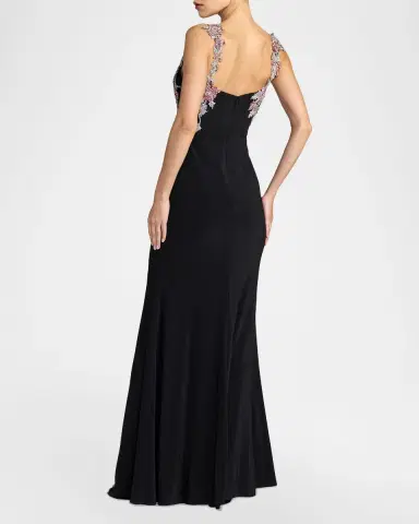 Mac Duggal Crystal Floral-Embroidered Jersey Gown | Thumbnail 2 Mac Duggal Crystal Floral-Embroidered Jersey Gown | Thumbnail 2