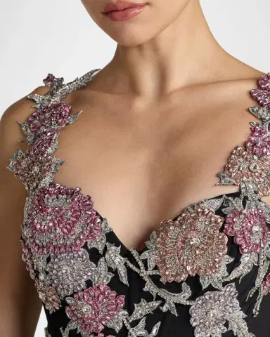 Mac Duggal Crystal Floral-Embroidered Jersey Gown | Thumbnail 3 Mac Duggal Crystal Floral-Embroidered Jersey Gown | Thumbnail 3