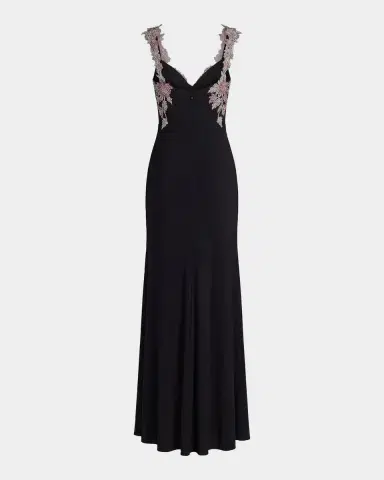 Mac Duggal Crystal Floral-Embroidered Jersey Gown | Thumbnail 4 Mac Duggal Crystal Floral-Embroidered Jersey Gown | Thumbnail 4