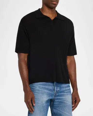 Frame Men's Wool and Cashmere Johnny Collar Short-Sleeve Polo Sweater | Thumbnail 3 Frame Men's Wool and Cashmere Johnny Collar Short-Sleeve Polo Sweater | Thumbnail 3