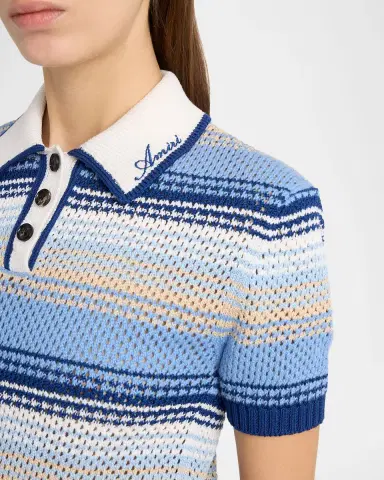 Amiri Striped Crochet Mesh Polo Shirt | Thumbnail 4 Amiri Striped Crochet Mesh Polo Shirt | Thumbnail 4