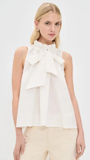 CAROLINE CONSTAS Addy Sleeveless Tie Blouse White | Thumbnail 2 CAROLINE CONSTAS Addy Sleeveless Tie Blouse White | Thumbnail 2