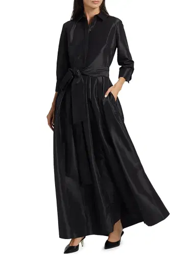 SIMKHAI Women's Julip Sateen Belted Shirt Gown - Black | Thumbnail 2 SIMKHAI Women's Julip Sateen Belted Shirt Gown - Black | Thumbnail 2