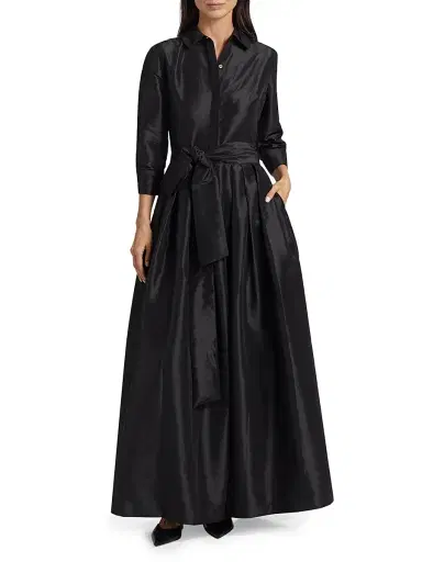 SIMKHAI Women's Julip Sateen Belted Shirt Gown - Black | Thumbnail 3 SIMKHAI Women's Julip Sateen Belted Shirt Gown - Black | Thumbnail 3
