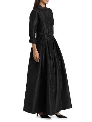 SIMKHAI Women's Julip Sateen Belted Shirt Gown - Black | Thumbnail 4 SIMKHAI Women's Julip Sateen Belted Shirt Gown - Black | Thumbnail 4