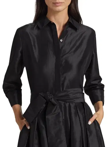 SIMKHAI Women's Julip Sateen Belted Shirt Gown - Black | Thumbnail 6 SIMKHAI Women's Julip Sateen Belted Shirt Gown - Black | Thumbnail 6