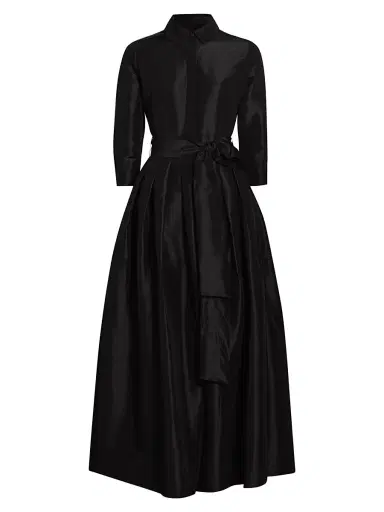 SIMKHAI Women's Julip Sateen Belted Shirt Gown - Black | Thumbnail 1 SIMKHAI Women's Julip Sateen Belted Shirt Gown - Black | Thumbnail 1