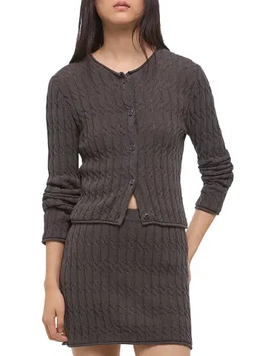 Helmut Lang Women's Cable-Knit Crop Cardigan - Gravel | Thumbnail 3 Helmut Lang Women's Cable-Knit Crop Cardigan - Gravel | Thumbnail 3